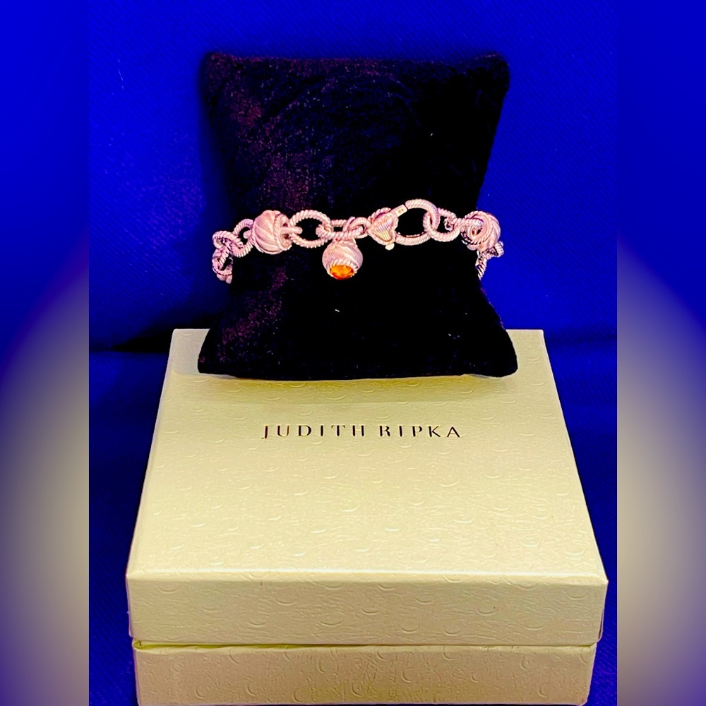 NWT Judith Ripka Sterling Collection Chain Bracelet with Citrine & Diamonique